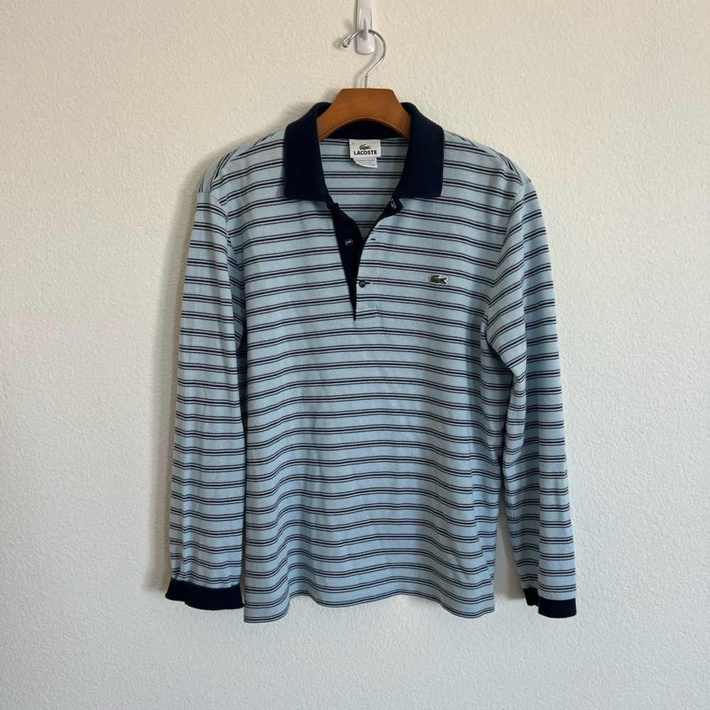 Lacoste Blue and White Striped Polo Shirt
